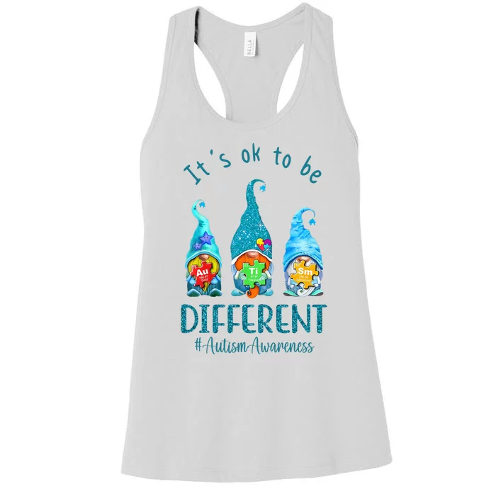 It's Ok To Be Different Autism Awareness Gnome Women's Racerback Tank