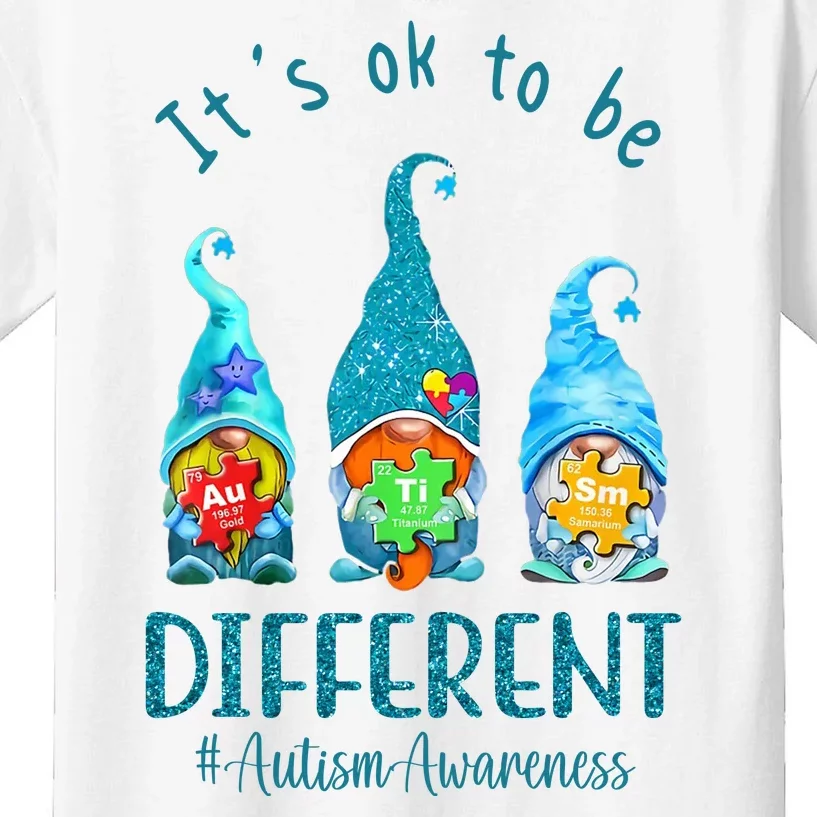 It's Ok To Be Different Autism Awareness Gnome Kids T-Shirt