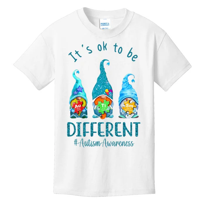 It's Ok To Be Different Autism Awareness Gnome Kids T-Shirt