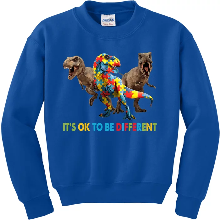 ItS Ok To Be Different Dinosaur Autism Awareness Funny Gift Kids Sweatshirt