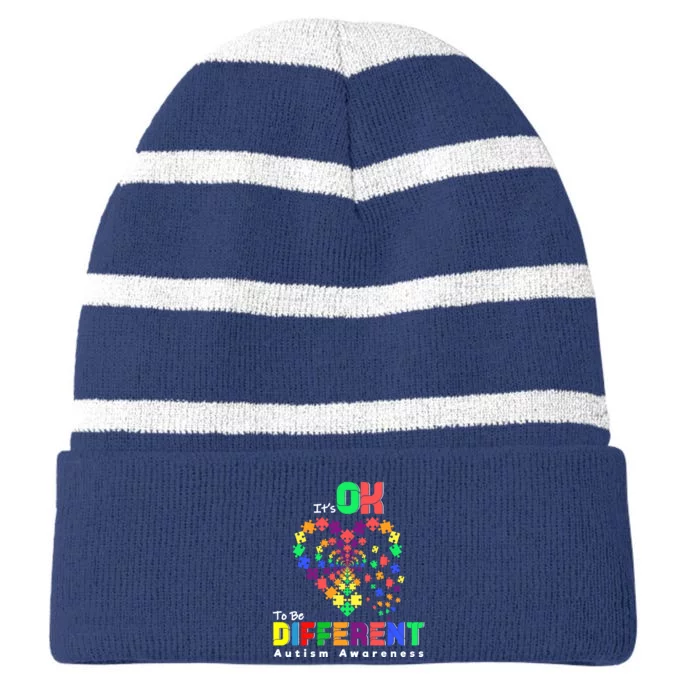 Its Ok To Be Different Autism Awareness Striped Beanie with Solid Band