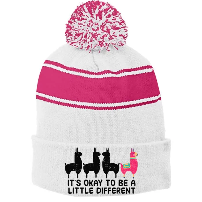 It's okay to be a little different Alpacas Quote Stripe Pom Pom Beanie