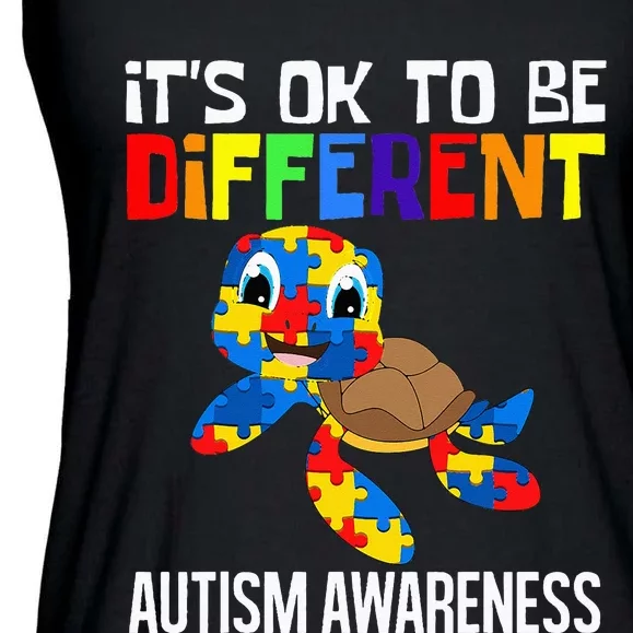 It's Ok To Be Different Autism Awareness Save The Turtles Ladies Essential Flowy Tank