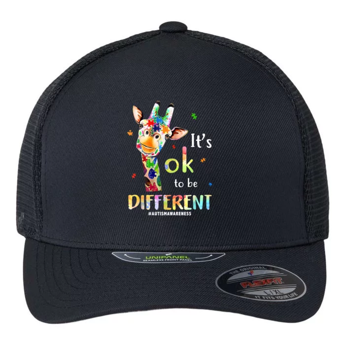 It's Ok To Be Different Autism Awareness Puzzle Giraffe Flexfit Unipanel Trucker Cap