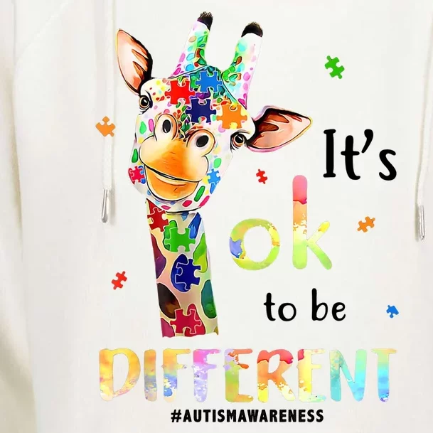 It's Ok To Be Different Autism Awareness Puzzle Giraffe Womens Funnel Neck Pullover Hood