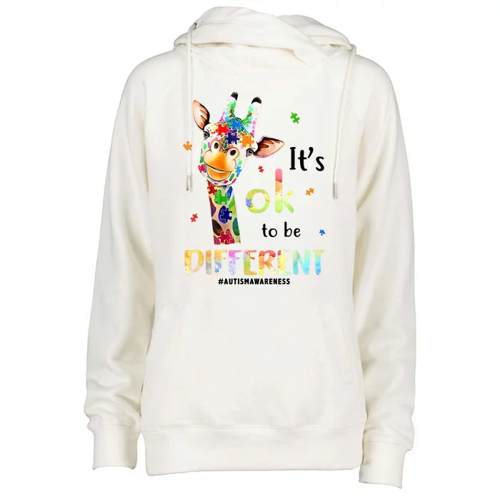 It's Ok To Be Different Autism Awareness Puzzle Giraffe Womens Funnel Neck Pullover Hood