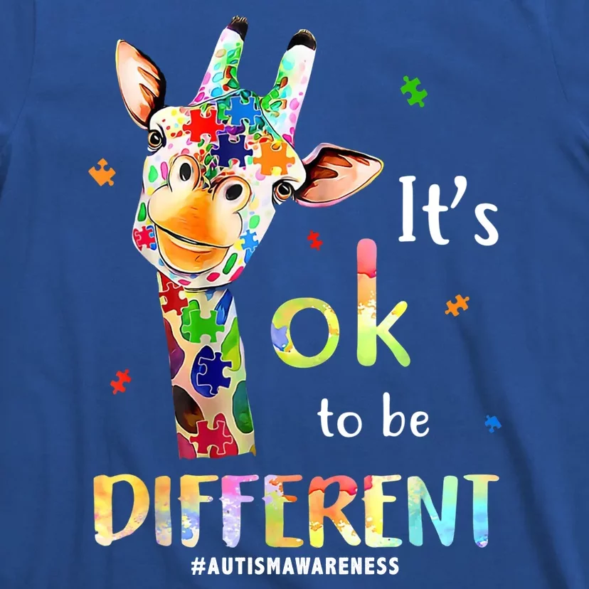 It's Ok To Be Different Autism Awareness Puzzle Giraffe T-Shirt