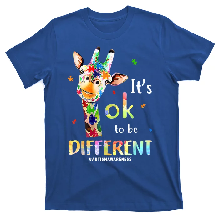 It's Ok To Be Different Autism Awareness Puzzle Giraffe T-Shirt