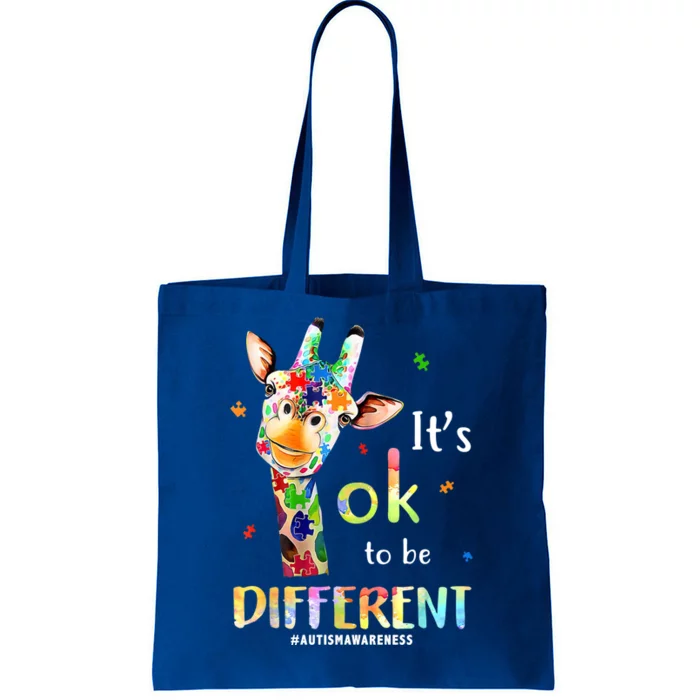 It's Ok To Be Different Autism Awareness Puzzle Giraffe Tote Bag