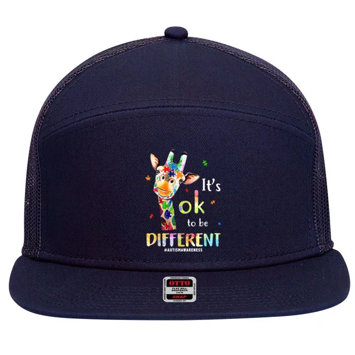 It's Ok To Be Different Autism Awareness Puzzle Giraffe 7 Panel Mesh Trucker Snapback Hat