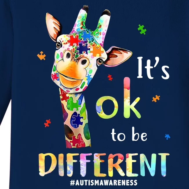 It's Ok To Be Different Autism Awareness Puzzle Giraffe Baby Long Sleeve Bodysuit