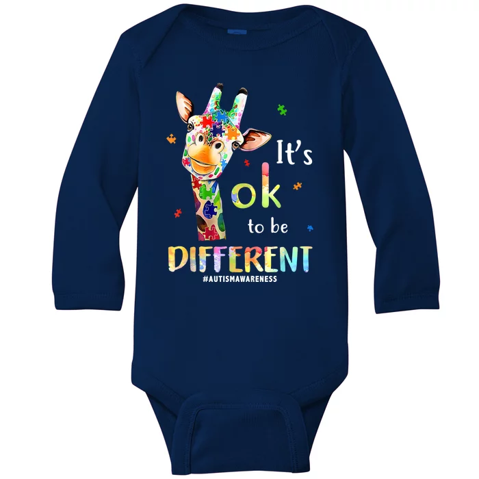 It's Ok To Be Different Autism Awareness Puzzle Giraffe Baby Long Sleeve Bodysuit