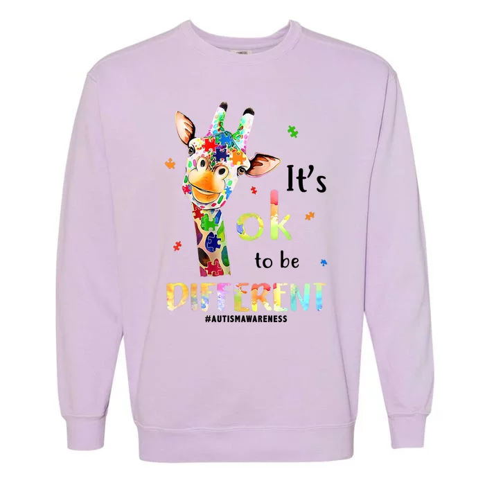 It's Ok To Be Different Autism Awareness Puzzle Giraffe Garment-Dyed Sweatshirt