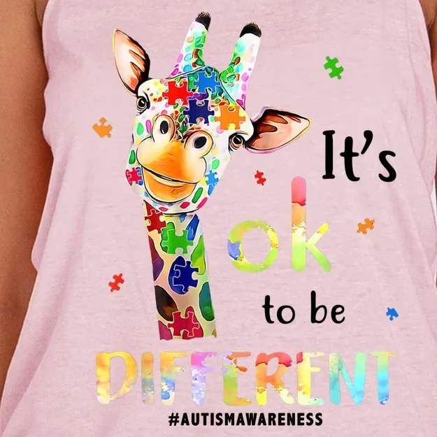 It's Ok To Be Different Autism Awareness Puzzle Giraffe Women's Knotted Racerback Tank