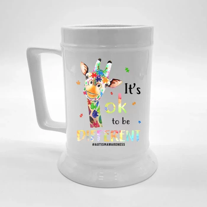 It's Ok To Be Different Autism Awareness Puzzle Giraffe Front & Back Beer Stein