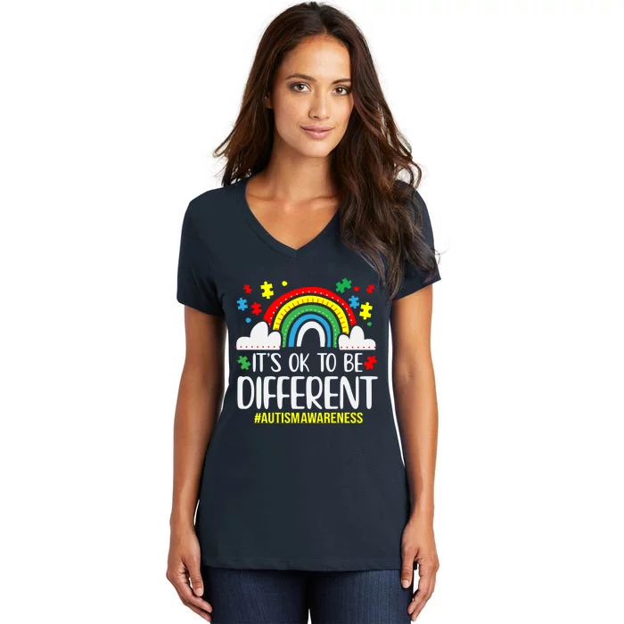 It's OK To Be Different Autism Awareness Women's V-Neck T-Shirt