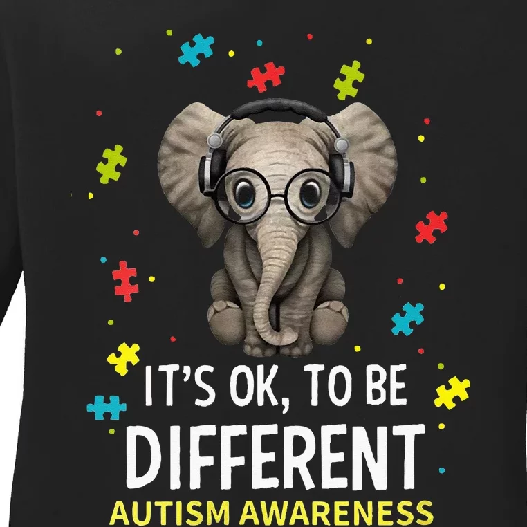 It's Ok To Be Different Autism Awareness Elephant Ladies Long Sleeve Shirt