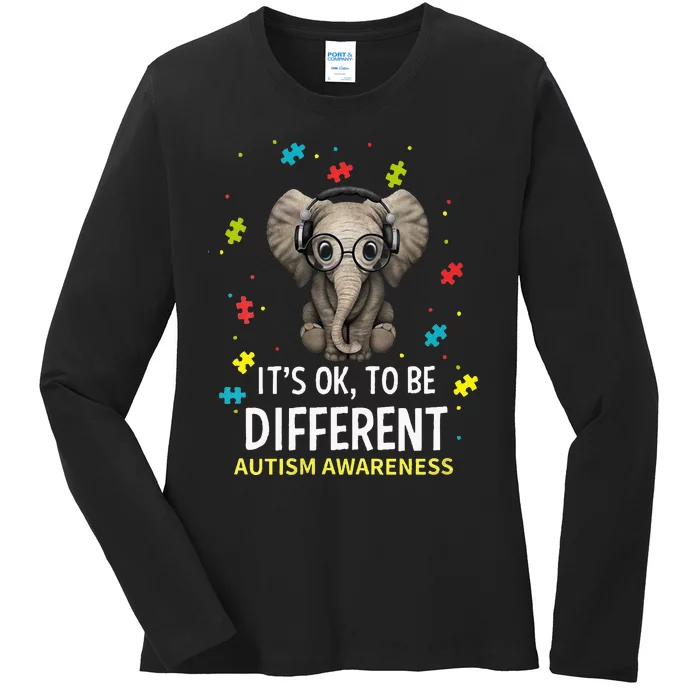 It's Ok To Be Different Autism Awareness Elephant Ladies Long Sleeve Shirt