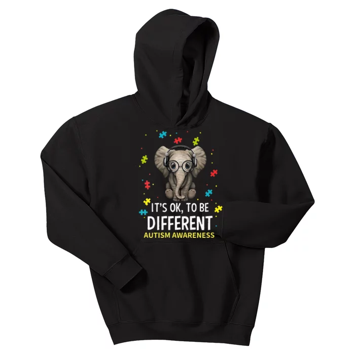 It's Ok To Be Different Autism Awareness Elephant Kids Hoodie