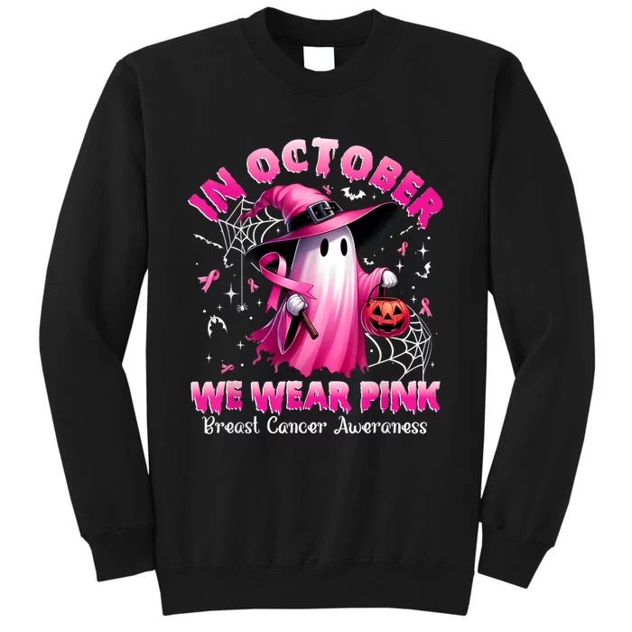 In October We Wear P.I.N.K Ghost Witch Breast Cancer Awareness Sweatshirt