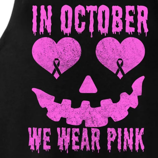 In October We Wear Pink Breast Cancer Pink Jackolantern Halloween Ladies Tri-Blend Wicking Tank