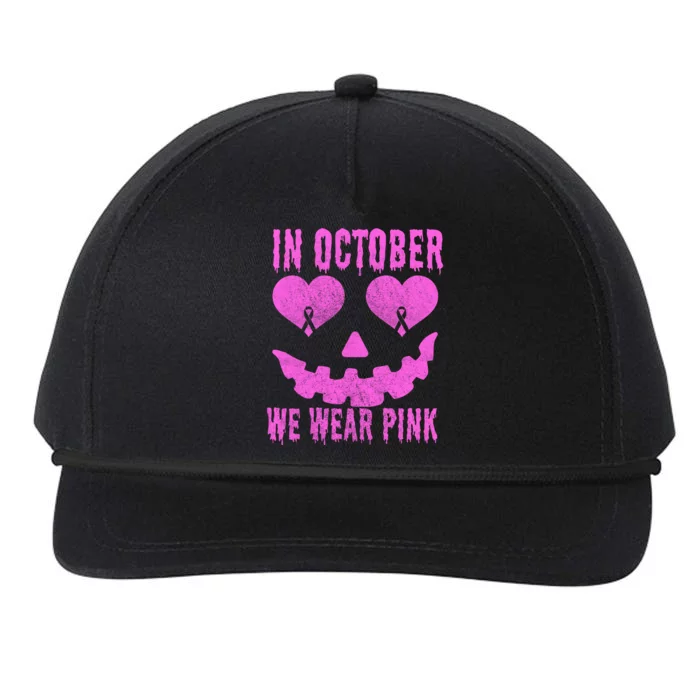 In October We Wear Pink Breast Cancer Pink Jackolantern Halloween Snapback Five-Panel Rope Hat