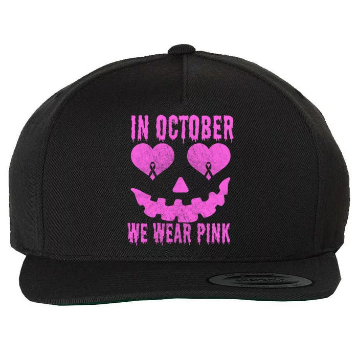 In October We Wear Pink Breast Cancer Pink Jackolantern Halloween Wool Snapback Cap