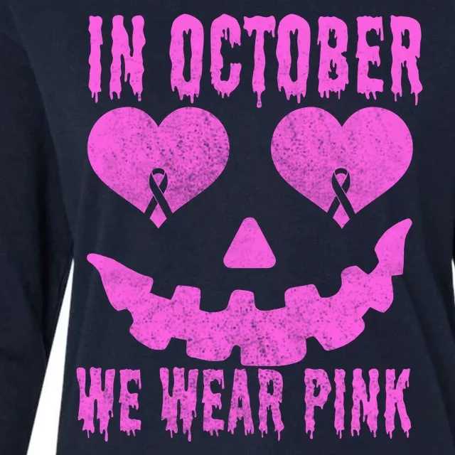 In October We Wear Pink Breast Cancer Pink Jackolantern Halloween Womens Cotton Relaxed Long Sleeve T-Shirt