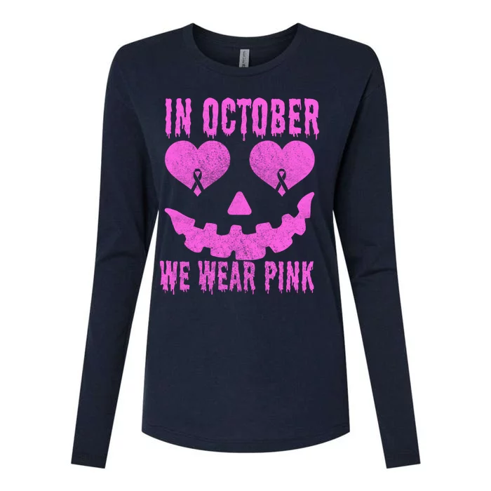 In October We Wear Pink Breast Cancer Pink Jackolantern Halloween Womens Cotton Relaxed Long Sleeve T-Shirt