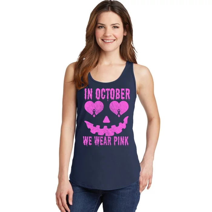 In October We Wear Pink Breast Cancer Pink Jackolantern Halloween Ladies Essential Tank