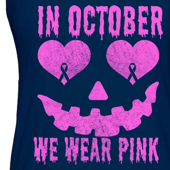 In October We Wear Pink Breast Cancer Pink Jackolantern Halloween Ladies Essential Flowy Tank