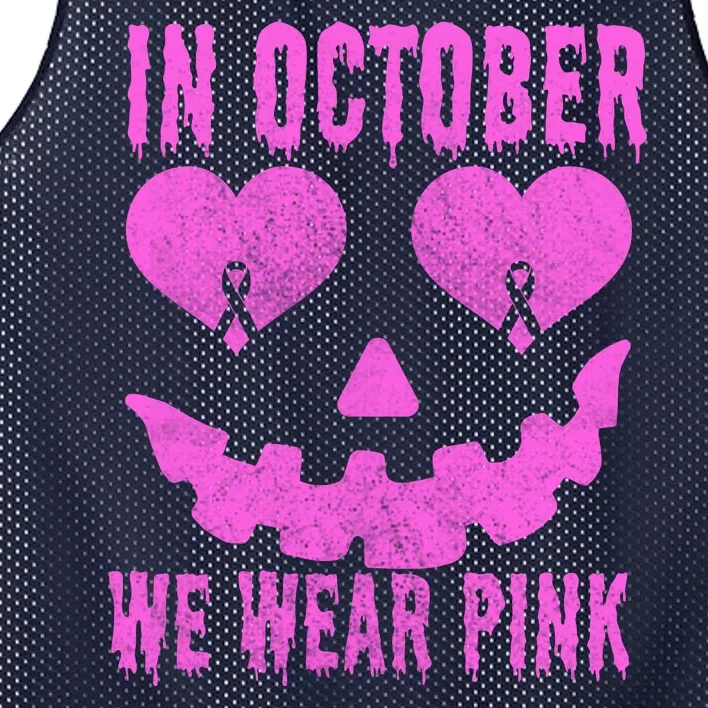 In October We Wear Pink Breast Cancer Pink Jackolantern Halloween Mesh Reversible Basketball Jersey Tank