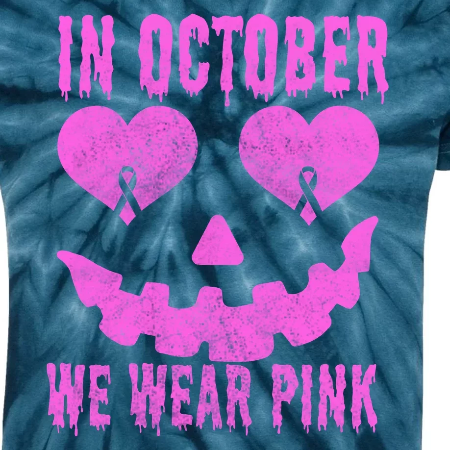 In October We Wear Pink Breast Cancer Pink Jackolantern Halloween Kids Tie-Dye T-Shirt