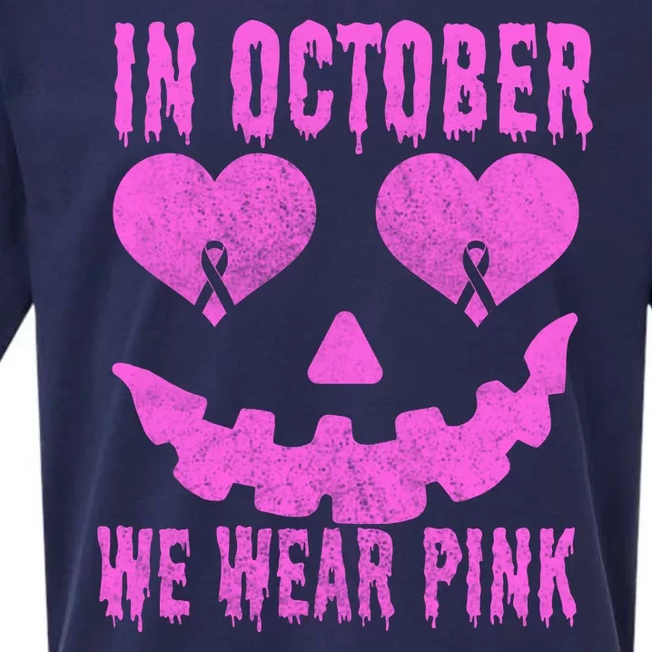 In October We Wear Pink Breast Cancer Pink Jackolantern Halloween Sueded Cloud Jersey T-Shirt