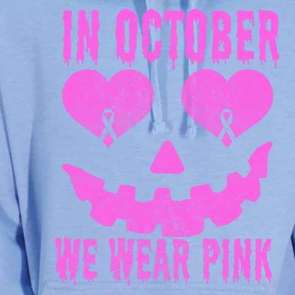 In October We Wear Pink Breast Cancer Pink Jackolantern Halloween Unisex Surf Hoodie