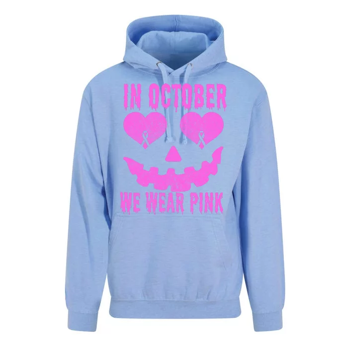 In October We Wear Pink Breast Cancer Pink Jackolantern Halloween Unisex Surf Hoodie