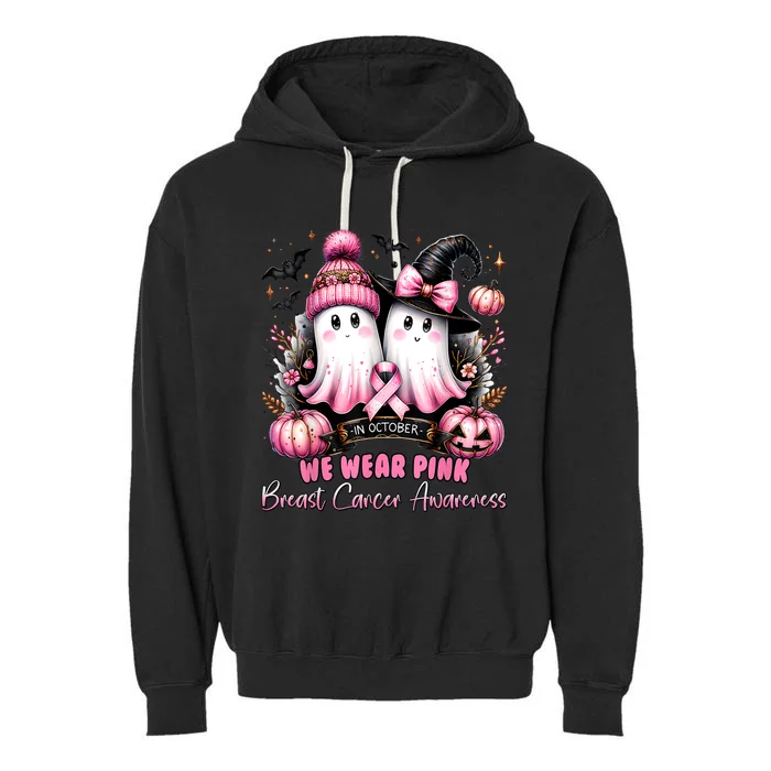 In October We Wear Ghost Witch Breast Cancer Awareness Garment-Dyed Fleece Hoodie