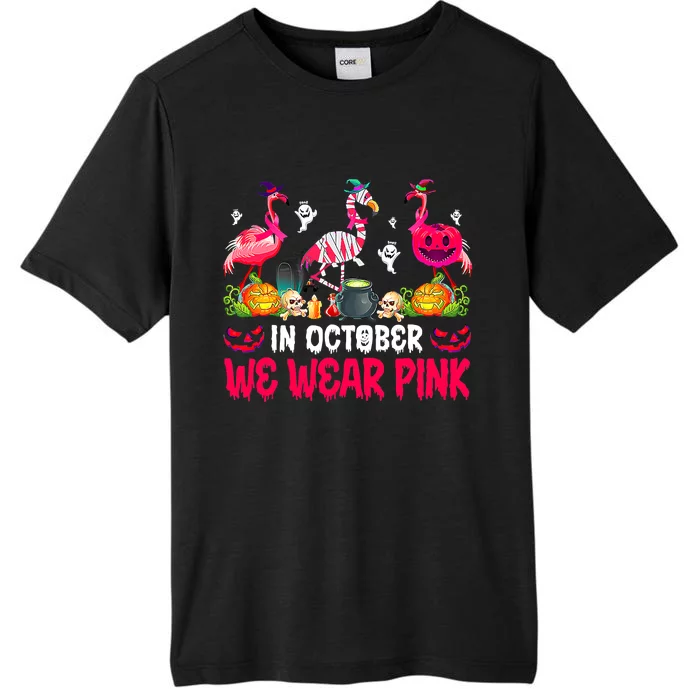 In October We Wear Pink Flamingos Breast Cancer Halloween ChromaSoft Performance T-Shirt