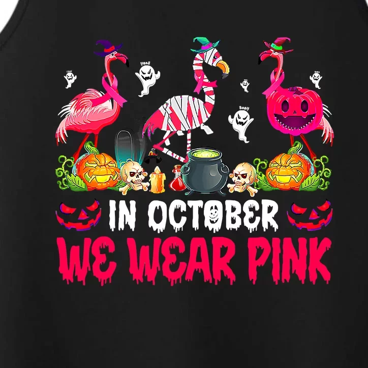 In October We Wear Pink Flamingos Breast Cancer Halloween Performance Tank