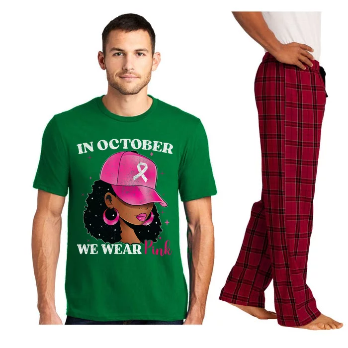 In October We Wear P.I.N.K Black Woman Breast Cancer Awareness Pajama Set