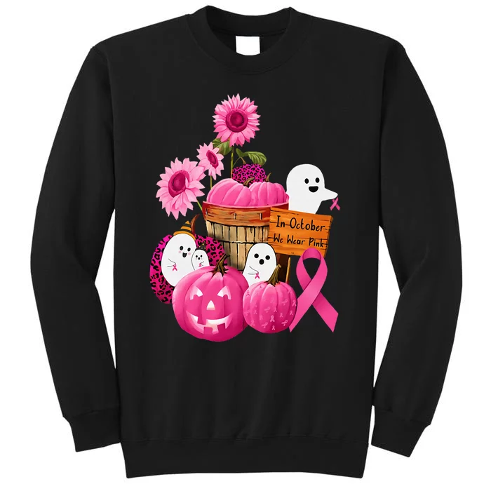 In October We Wear Pink Ghosts & Pumpkins For Breast Cancer Tall Sweatshirt