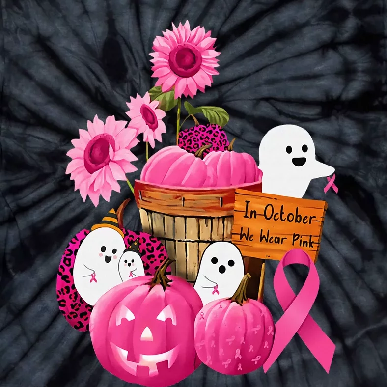 In October We Wear Pink Ghosts & Pumpkins For Breast Cancer Tie-Dye T-Shirt