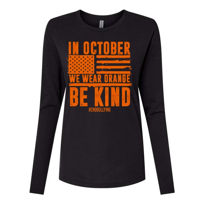 In October We Wear Orange Be Kind End Bullying Womens Cotton Relaxed Long Sleeve T-Shirt