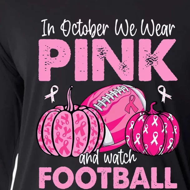 In October We Wear Pink Football Breast Cancer Awareness Cooling Performance Long Sleeve Crew