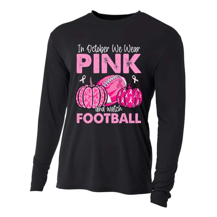 In October We Wear Pink Football Breast Cancer Awareness Cooling Performance Long Sleeve Crew