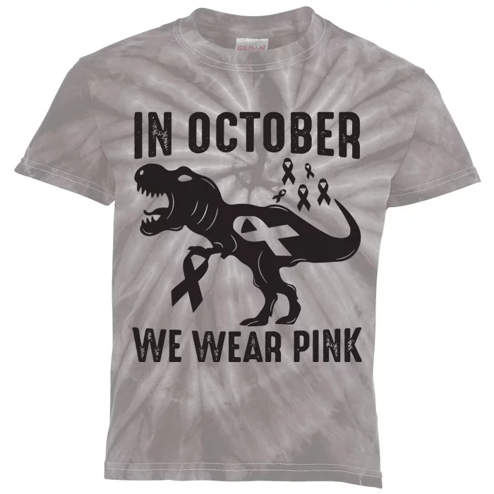 In October We Wear Pink Breast Cancer Awareness Dinosaur Kids Tie-Dye T-Shirt