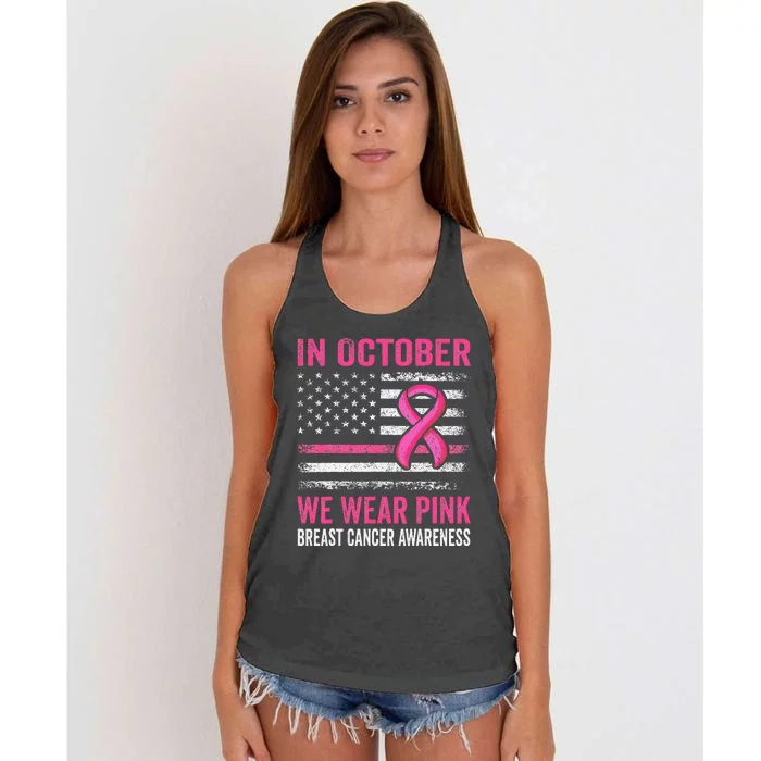 In October We Wear Pin.K Us Flag Breast Cancer Awareness Women's Knotted Racerback Tank