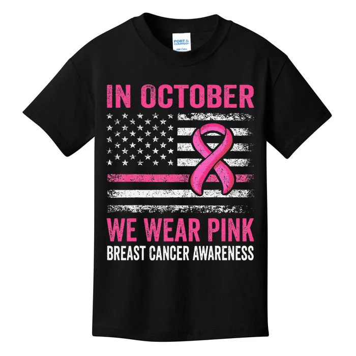 In October We Wear Pin.K Us Flag Breast Cancer Awareness Kids T-Shirt