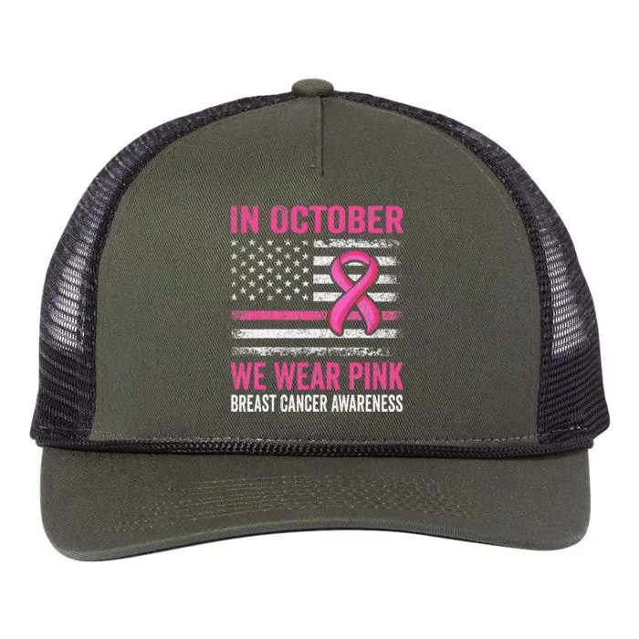 In October We Wear Pin.K Us Flag Breast Cancer Awareness Retro Rope Trucker Hat Cap