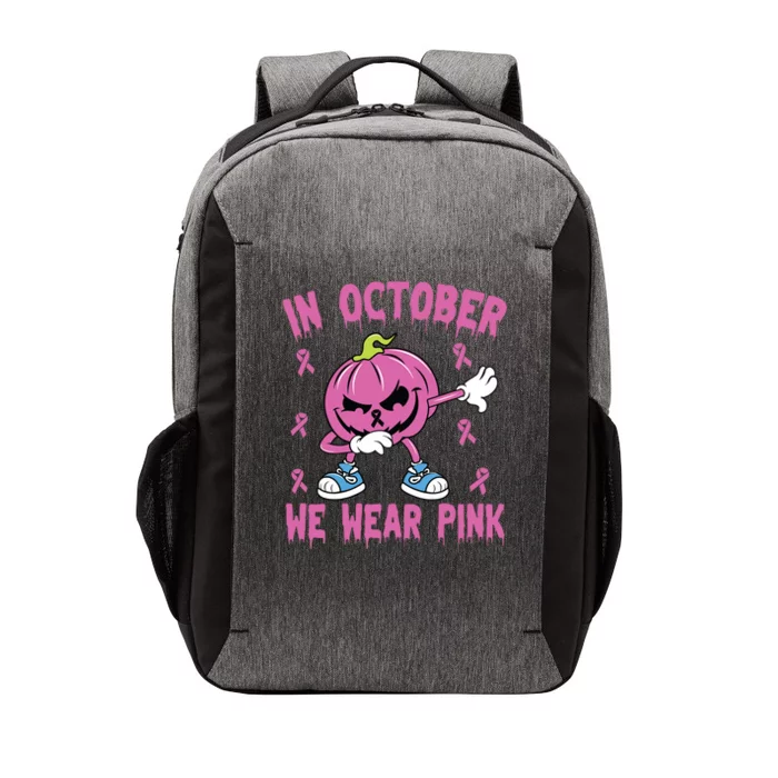 In October We Wear Pink Breast Cancer Pumpkin Halloween Vector Backpack